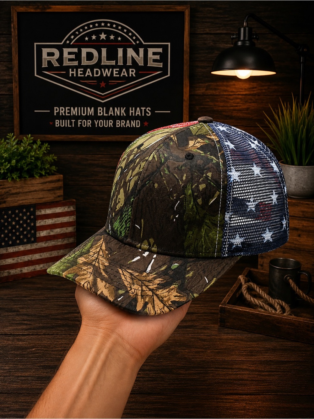 USA Flag Mesh Realtree Camo Trucker Hat | Adjustable Snapback Hunting Cap